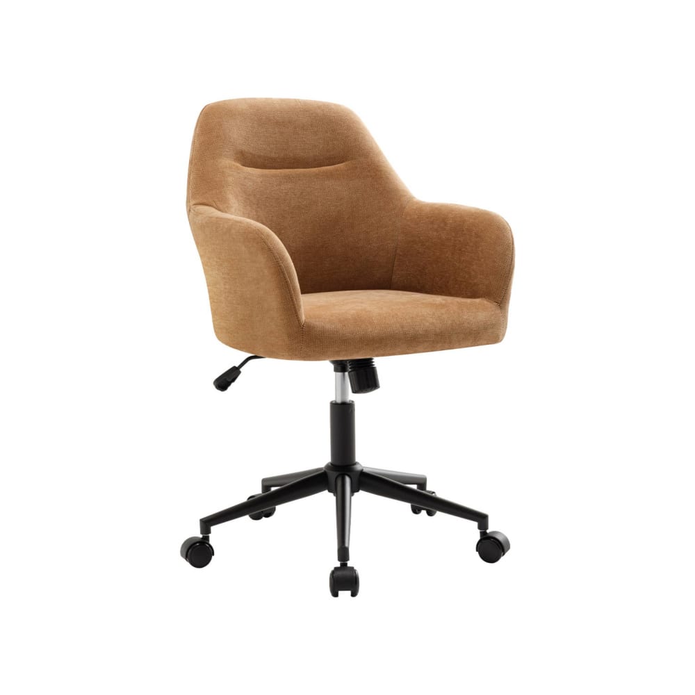 Chaise de bureau à roulettes ajustable métal et tissu camel