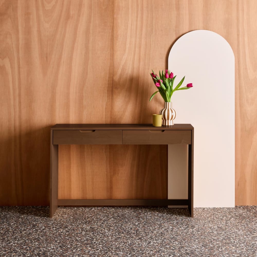 sweeek Konsole Holzdekor 2 Schubladen 120 cm nussbaumfarben style modern Braun Spanplatte