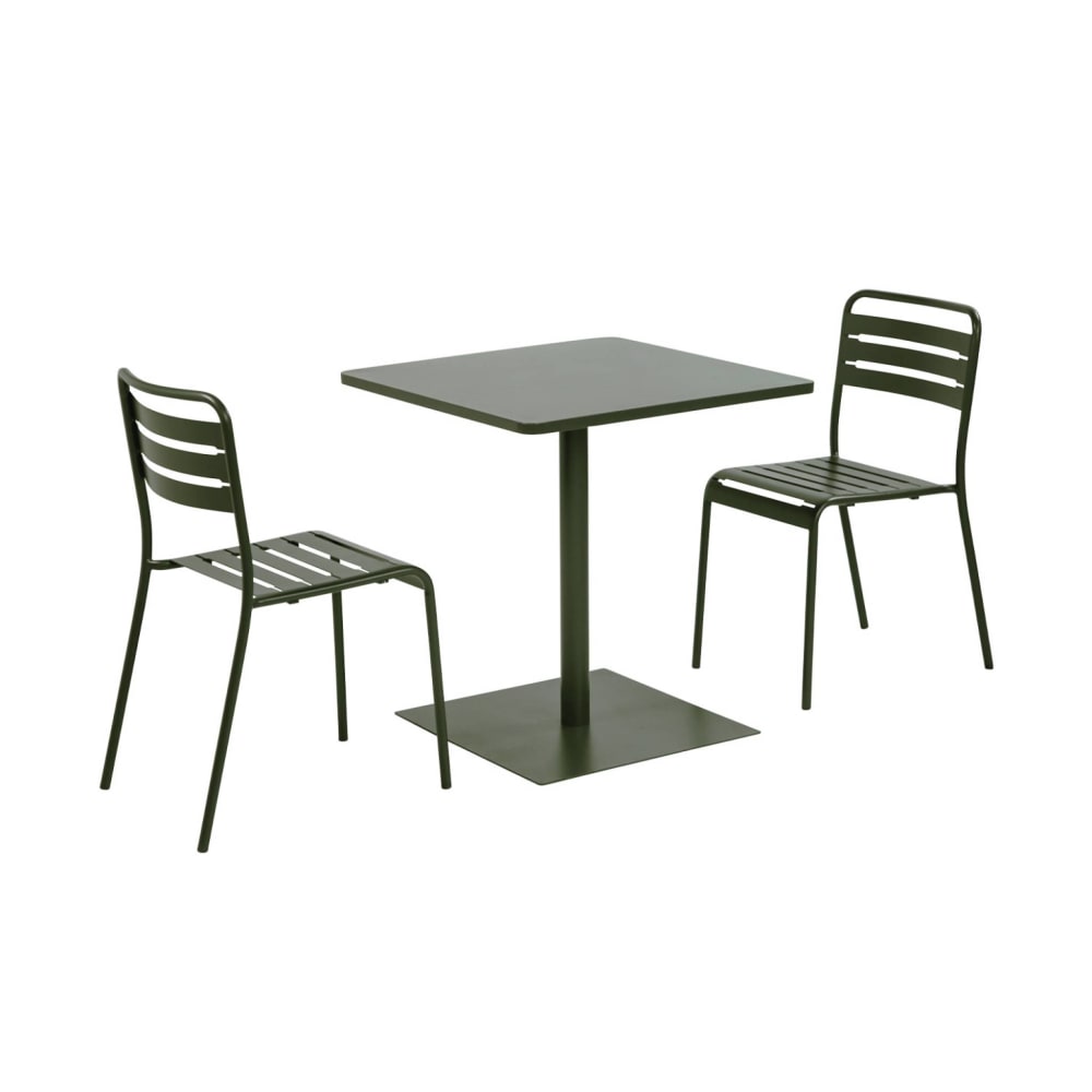 Bistro-Gartentisch aus Stahl + 2 Stühle 70 cm khaki - Maisons Du