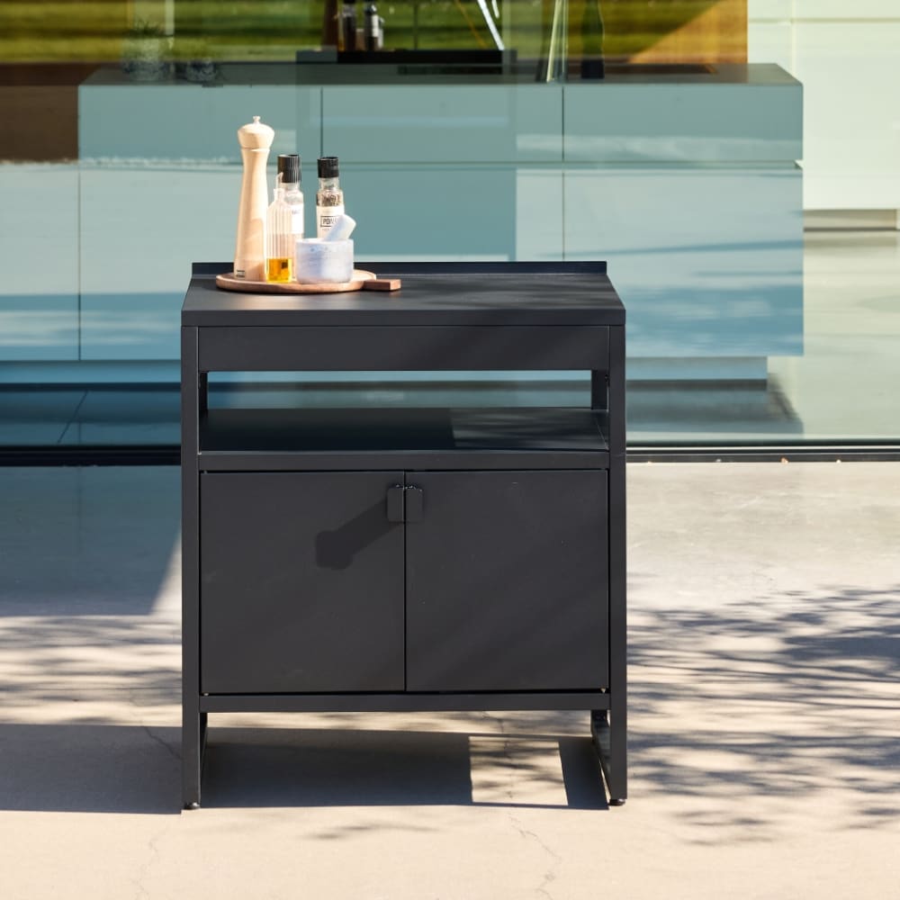 Cuisine extérieure acier 2 portes l80cm noir, étagère Cuisine extérieure acier 2 portes l80cm noir, étagère