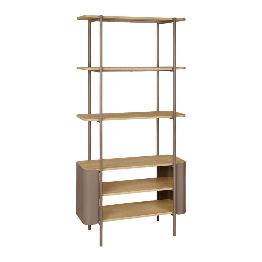 Bibliothèque métal courbé et décor bois 6 niveaux marron