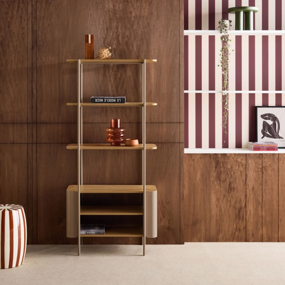 sweeek Bücherregal mit Metall und Holzdekor, 6 Ebenen, braun style modern - Spanplatte