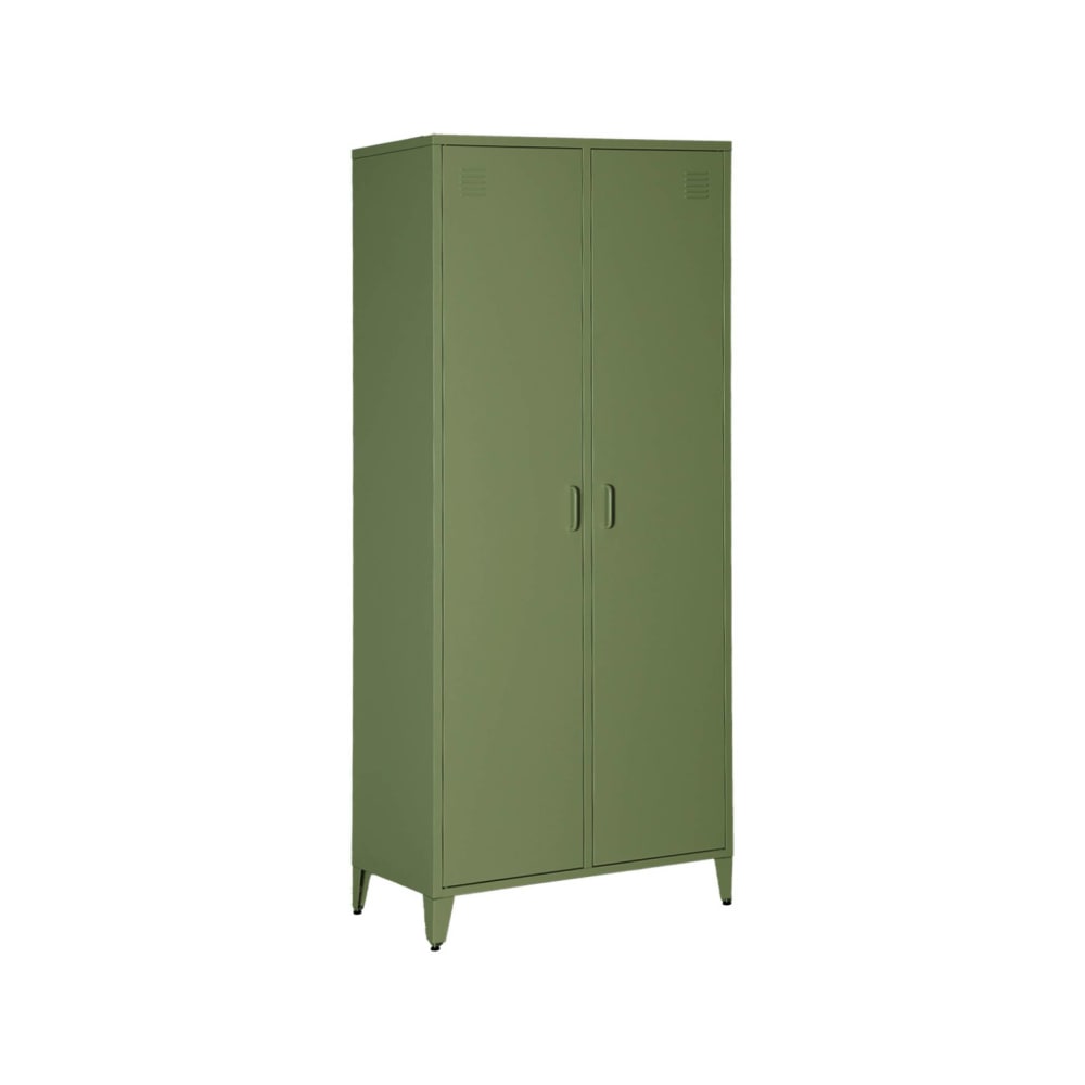 Armoire chambre dressing industriel kaki métal 2 portes