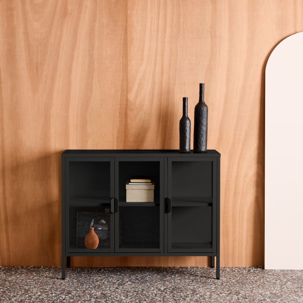 Industrielles Sideboard aus Metall 100 cm, schwarz - Maisons Du