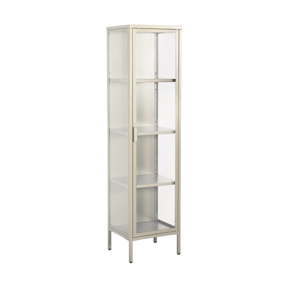 Buffet, vaisselier acier et verre trempé 1 porte 160cm beige