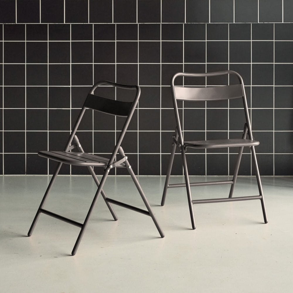 Lot de 2 chaises de jardin pliante acier anthracite