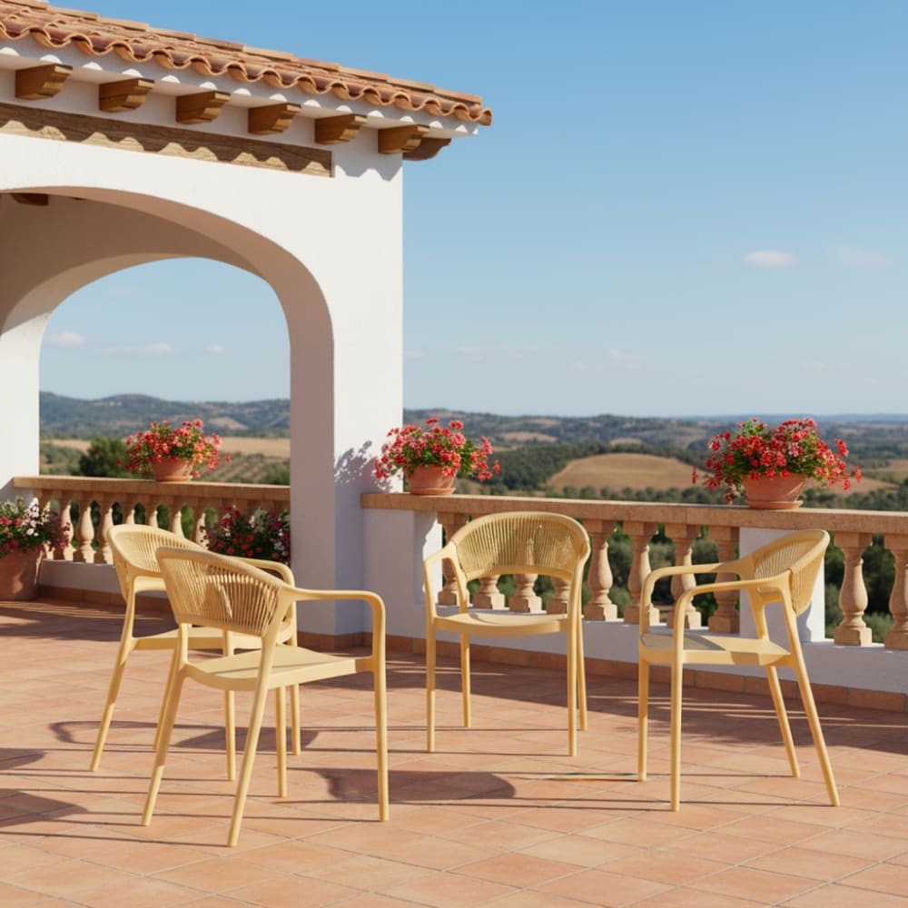 Chaise de jardin empilable avec effet corde jaune (lot de 4)
