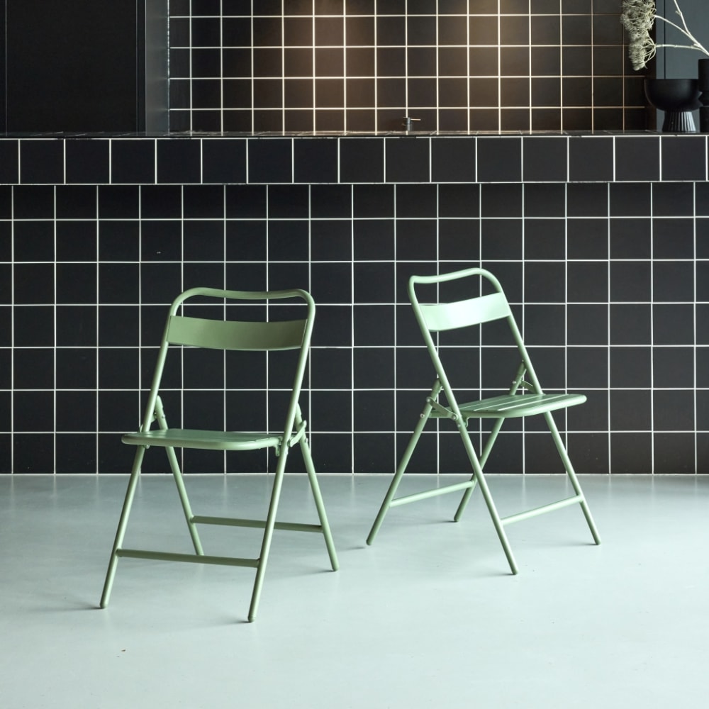 Lot de 2 chaises de jardin pliante acier vert