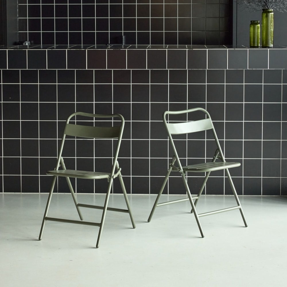 Lot de 2 chaises de jardin pliante acier kaki