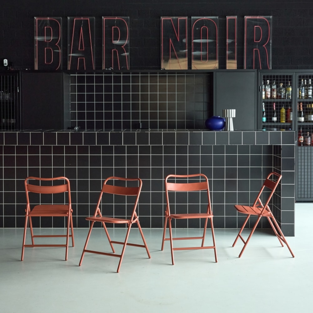 Lot de 4 chaises de jardin pliante acier terracotta