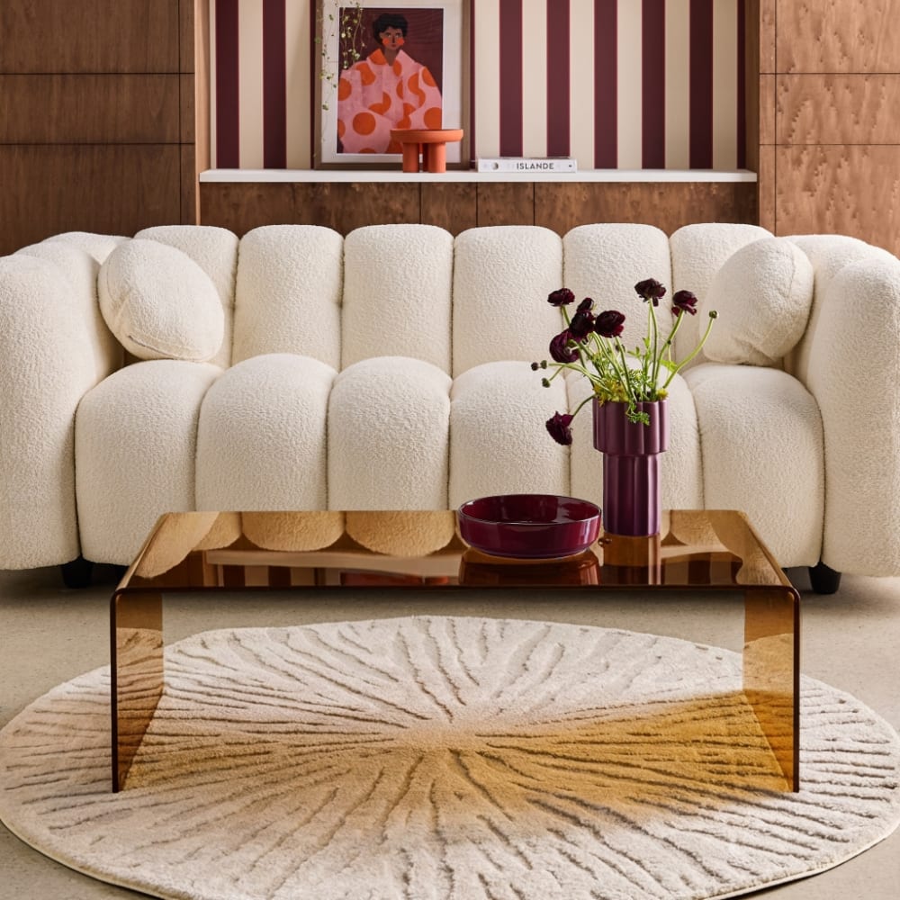 sweeek Rechteckiger Couchtisch aus gehärtetem Glas 110 cm bernsteinfarben style modern Gelb Glas