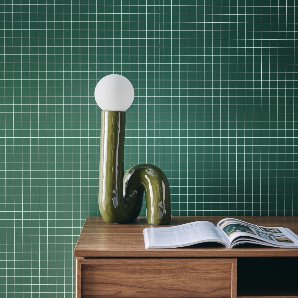 Lampe de table organique céramique vernis kaki h 45cm — vue 3