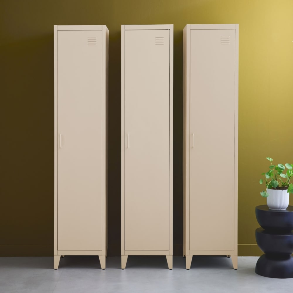 sweeek 3er-Set Schränke aus Stahl beige, 4 Ablagefächer style industrial Stahl Junge