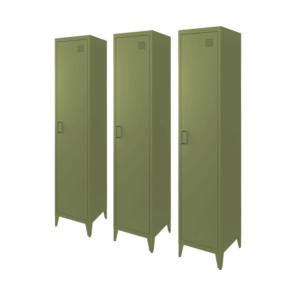 sweeek 3er-Set Schränke aus Stahl, khaki, 4 Ablagefächer style industrial GRÜN STAHL Kinder