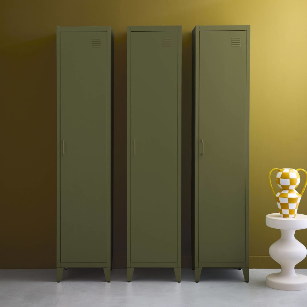 3er-Set Schränke aus Stahl, khaki, 4 Ablagefächer - Maisons Du