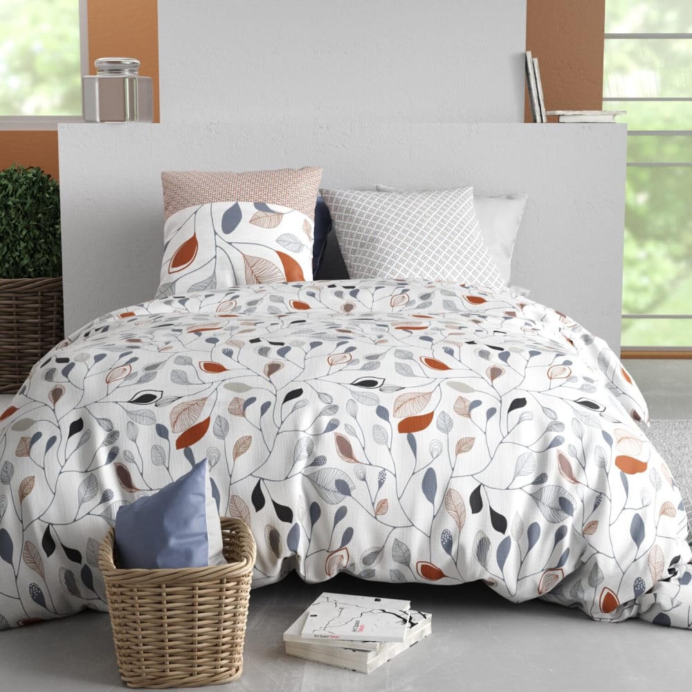 Parure housse de couette coton imprimée + 2 taies 260x240 cm