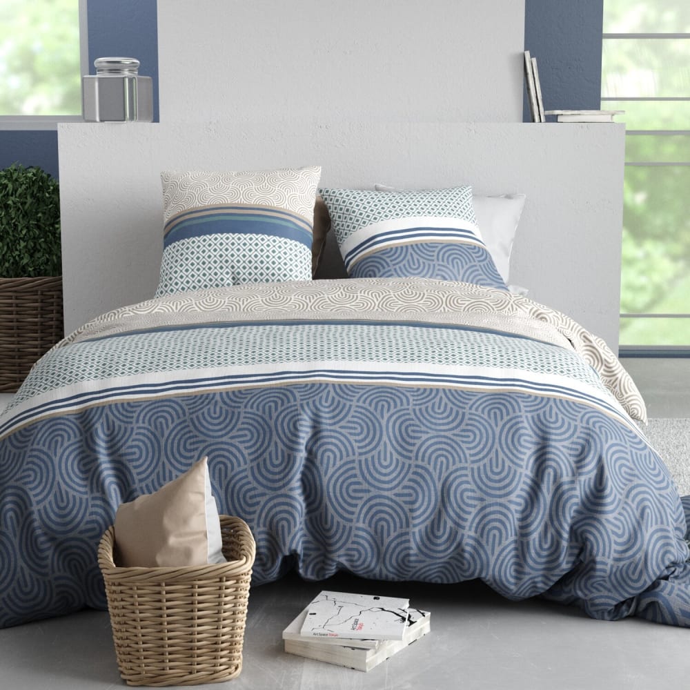 Parure housse de couette coton imprimée + 2 taies 260x240 cm