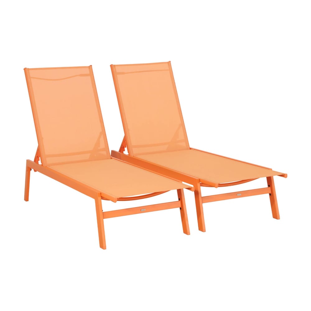 Lot de 2 transats textilène orange et métal