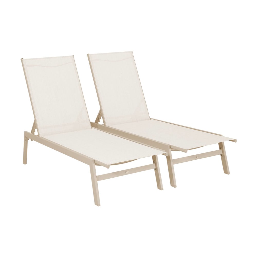 Lot de 2 transats beige textilène et métal