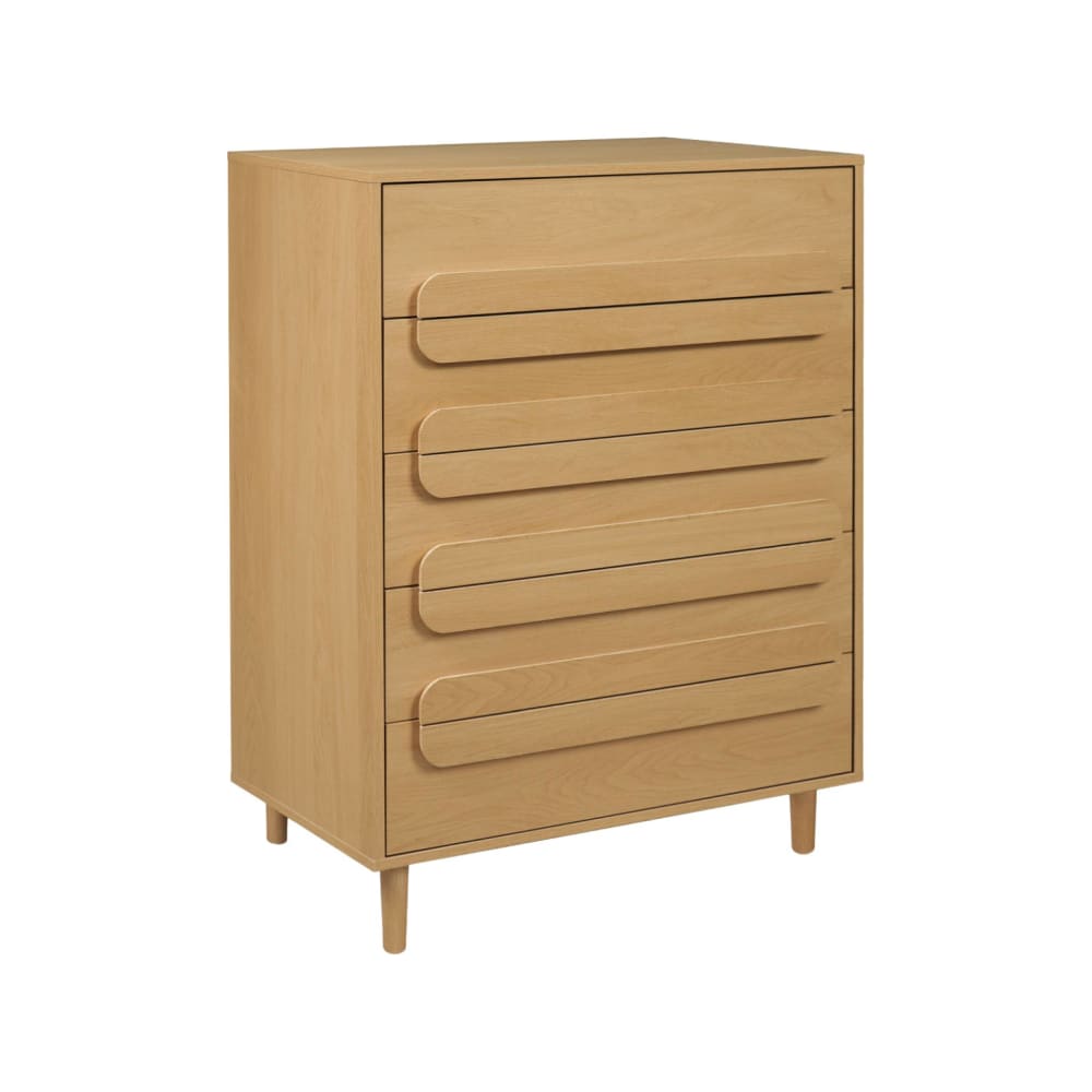 Commode vintage décor bois de chêne 5 tiroirs