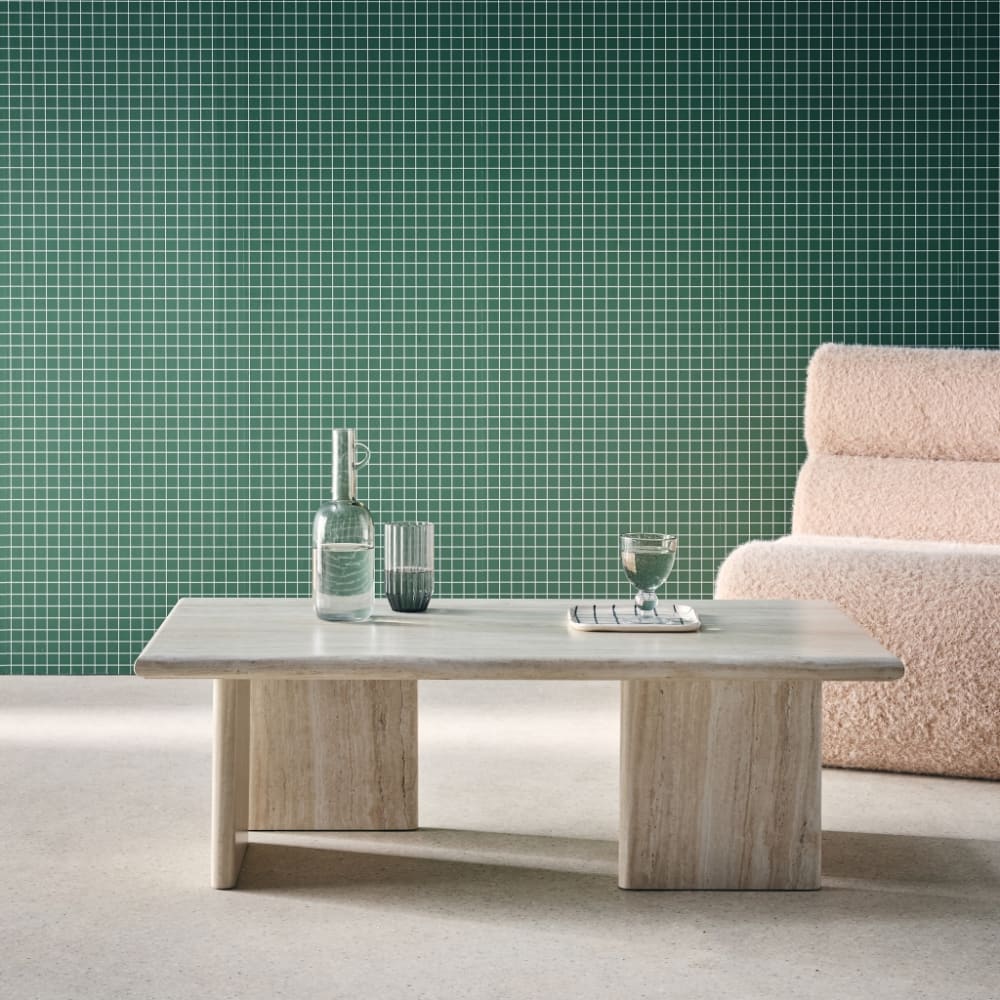 sweeek Rechteckiger Couchtisch MDF mit Travertinlook style modern Weiß Spanplatte