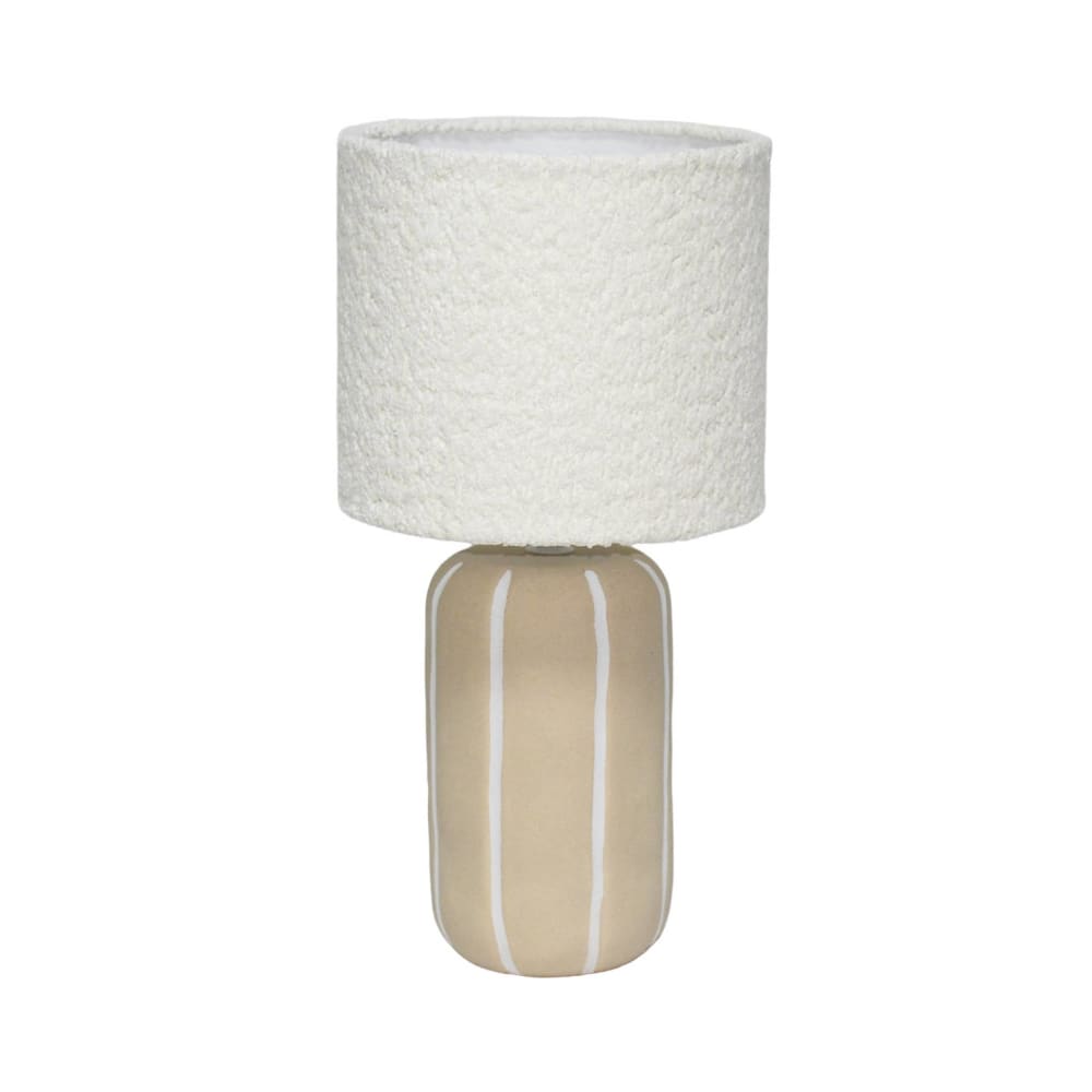 Lampe de table intérieur céramique greige, abat-jour bouclette h 41cm