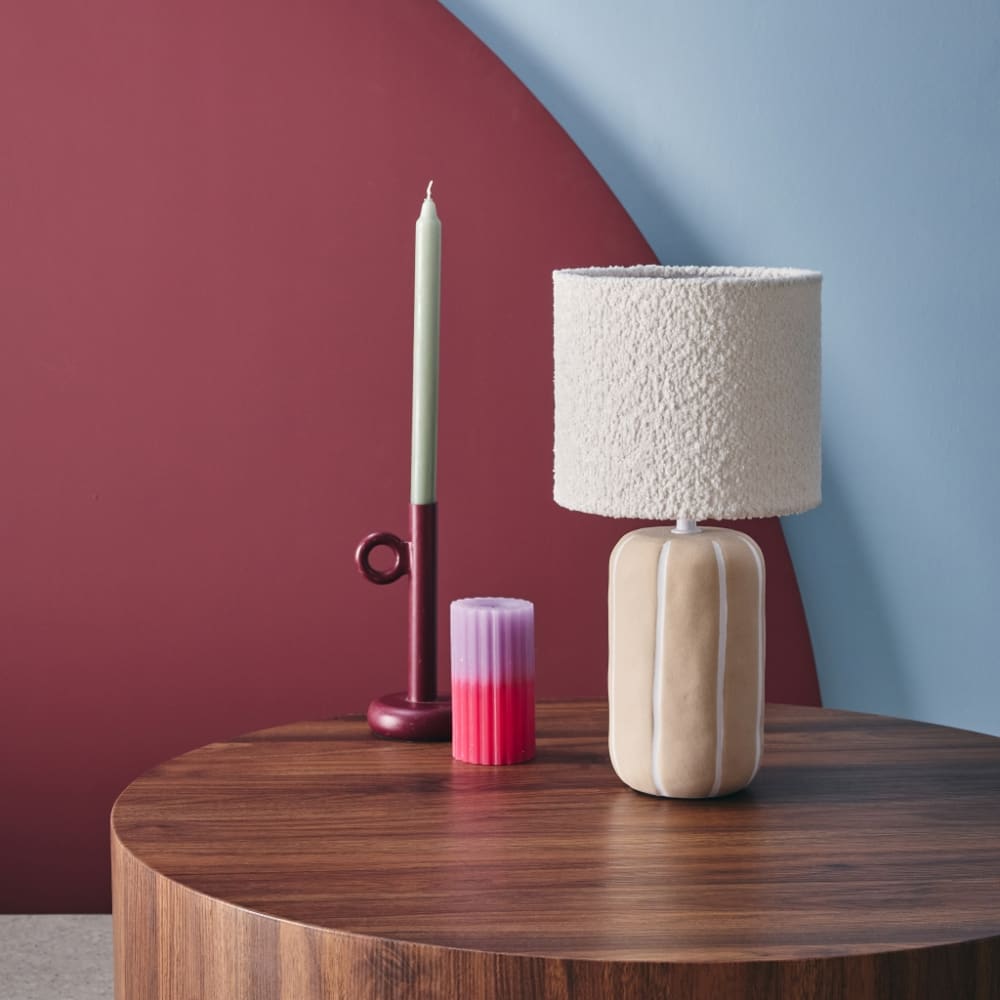 Lampe de table intérieur céramique greige, abat-jour bouclette h 41cm — vue 3