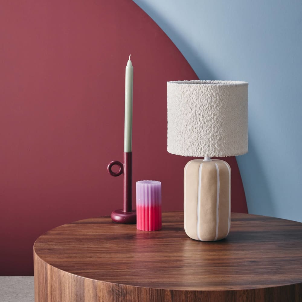 Lampe de table intérieur céramique greige, abat-jour bouclette h 41cm — vue 4