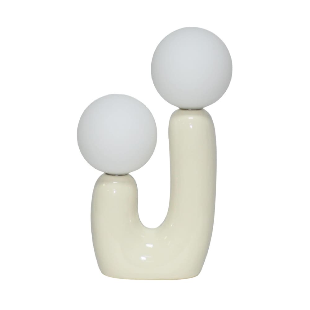 Lampe de table organique céramique beige et verre blanc h 31cm