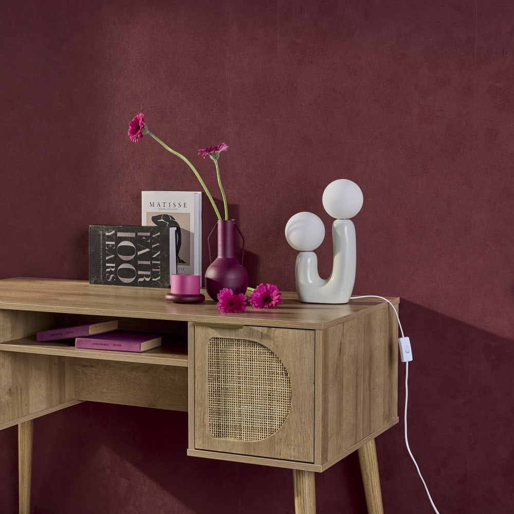 Lampe de table organique céramique beige et verre blanc h 31cm — vue 3