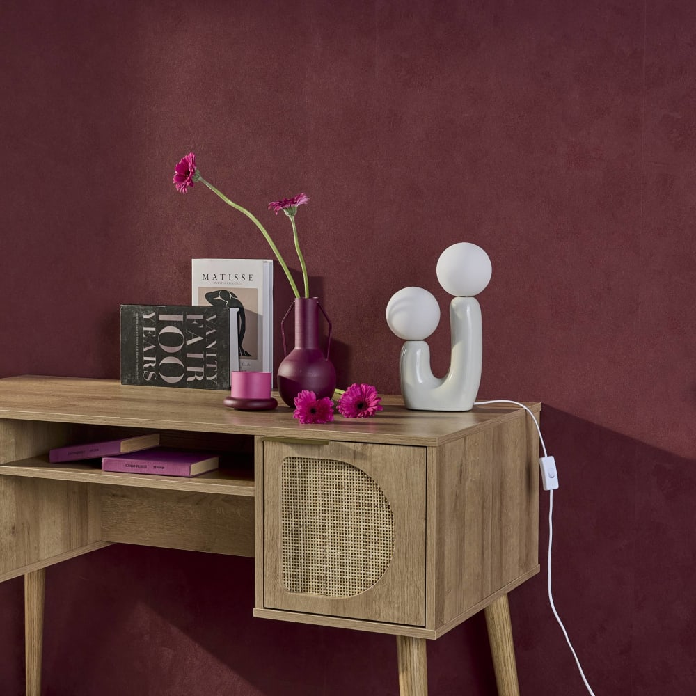 Lampe de table organique céramique beige et verre blanc h 31cm — vue 4