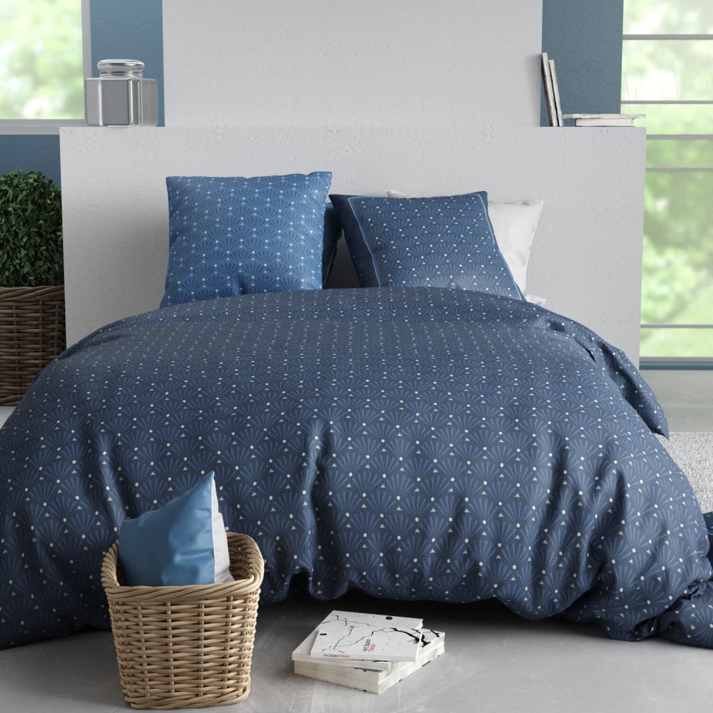 Parure housse de couette coton imprimée + 2 taies 260x240 cm