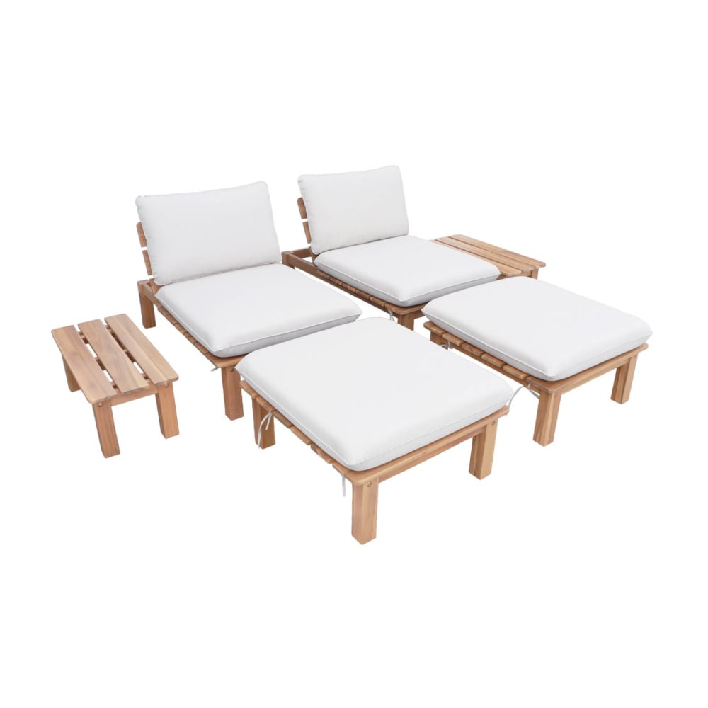 Salon de jardin modulable acacia naturel inclinable 2 places