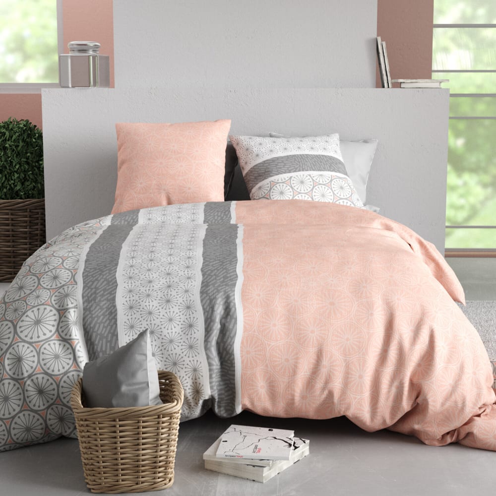 Parure housse de couette coton imprimée + 2 taies 260x240 cm