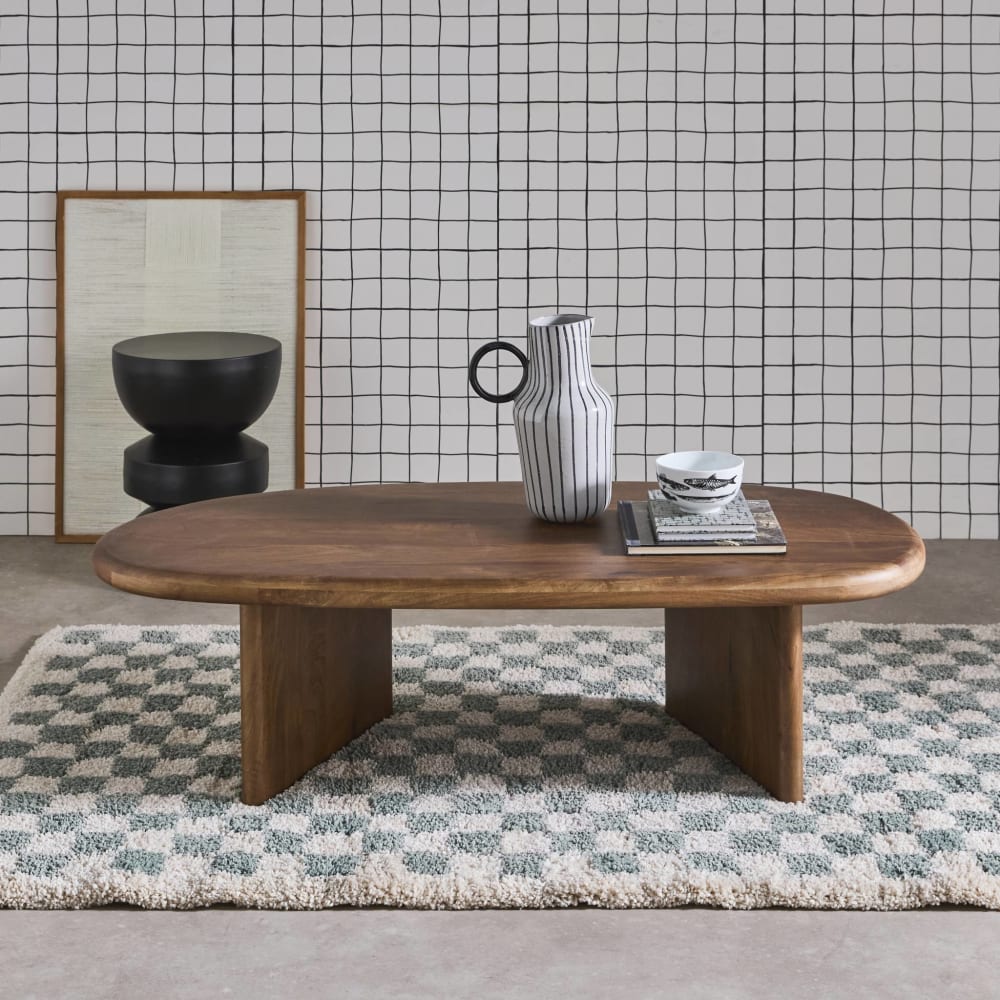 Table basse ovale bois de manguier noyer