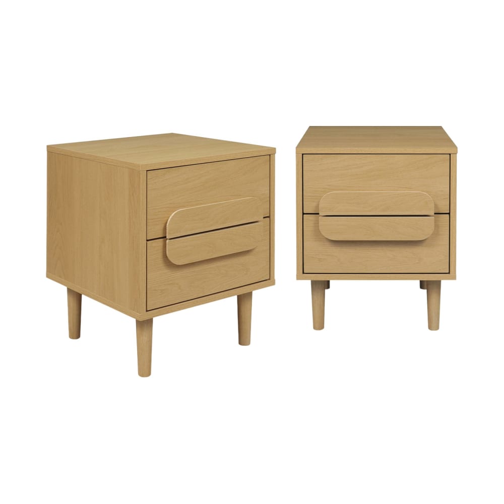 Table de chevet vintage décor bois de chêne 2 tiroirs (lot de 2)