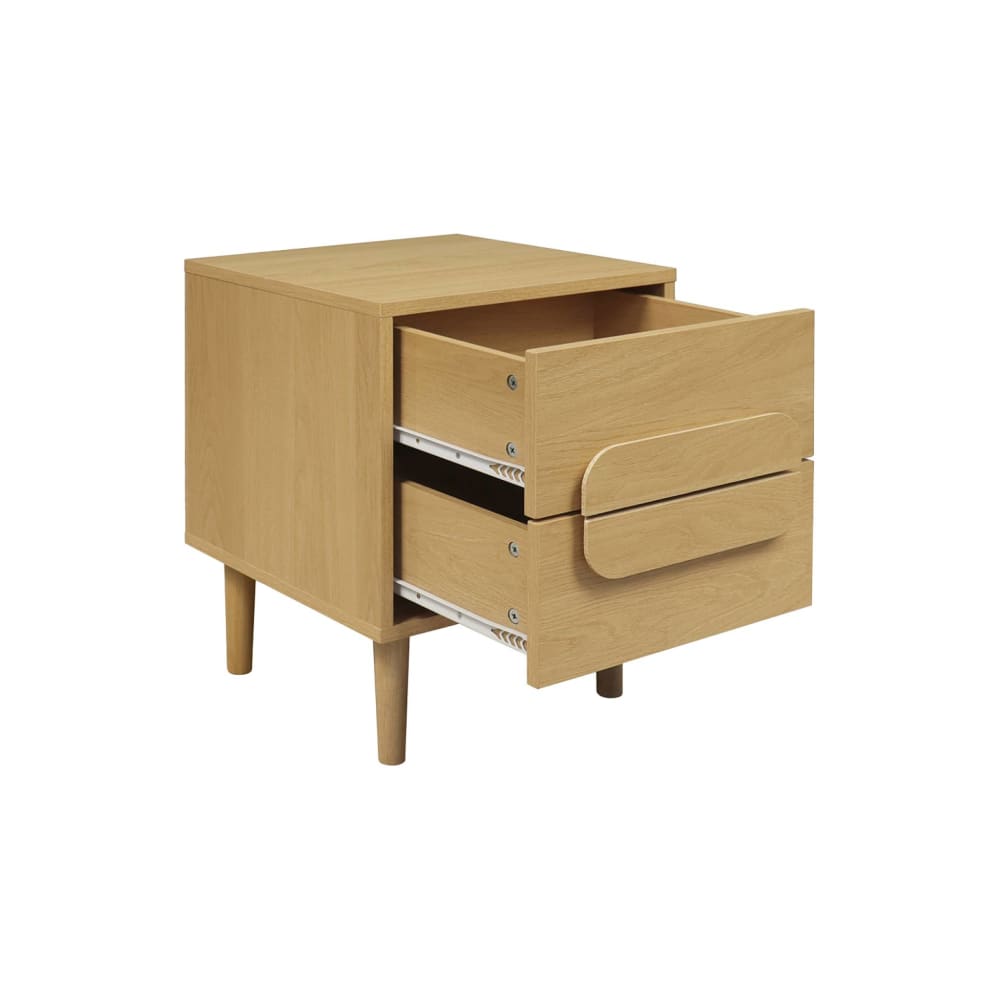 Table de chevet vintage décor bois de chêne 2 tiroirs (lot de 2)