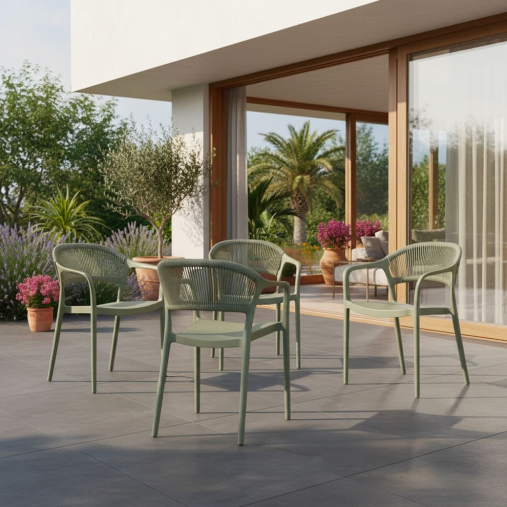 Chaise de jardin empilable avec effet corde vert de gris (lot de 4)