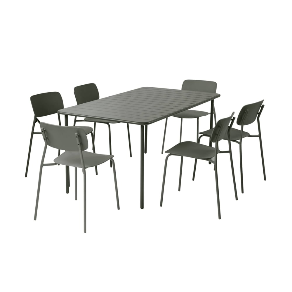 Gartentisch aus Stahl + 6 Stühle 160 cm khaki - Maisons Du Monde