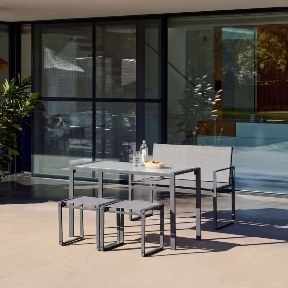 Table de jardin encastrable acier et textilène + 4 assises anthracite