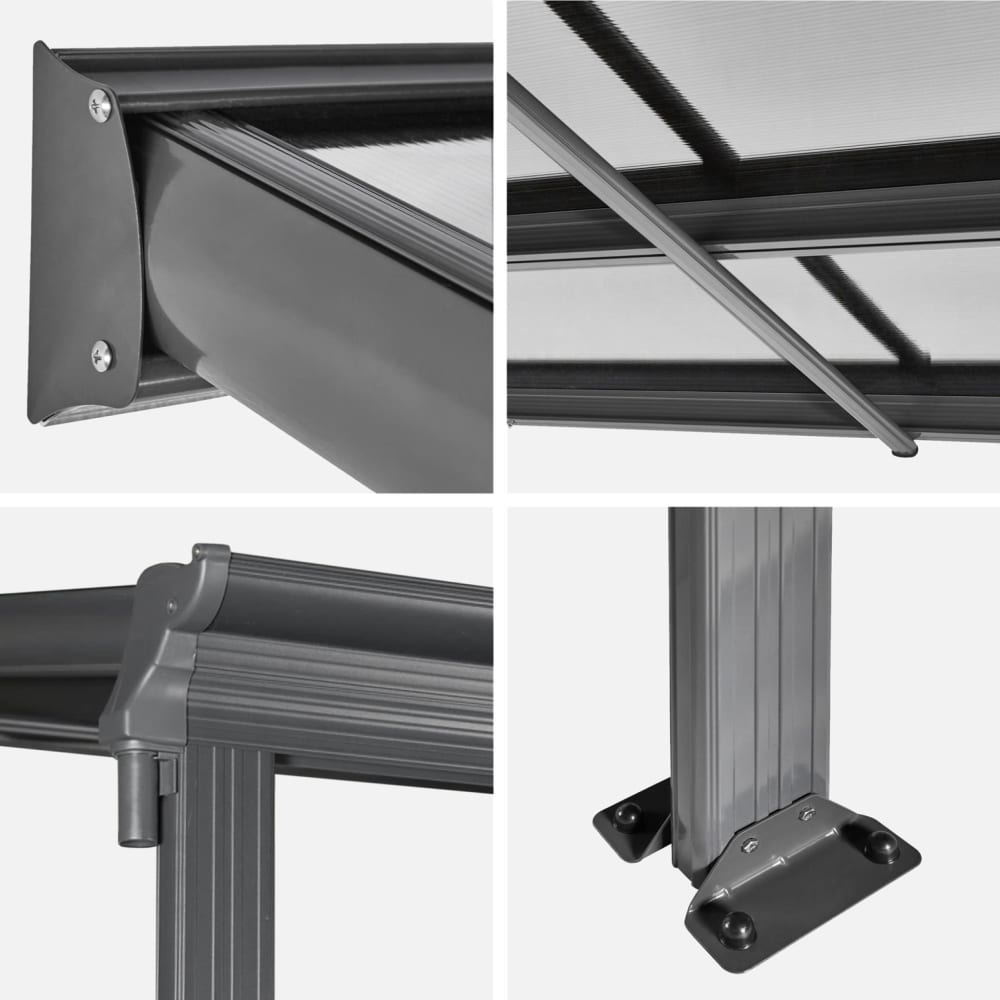 Pergola, carport adossé 3x6m anthracite aluminium et polycarbonate