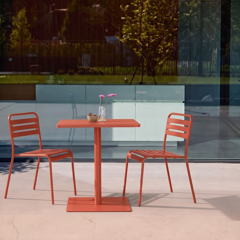 sweeek Bistro-Gartentisch aus Stahl + 2 Stühle 70 cm terrakotta Rot Stahl