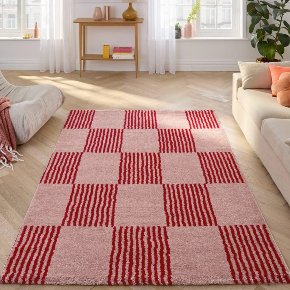 Tapis intérieur damier rouge et rose 160 x 230 cm Tapis intérieur damier rouge et rose 160 x 230 cm