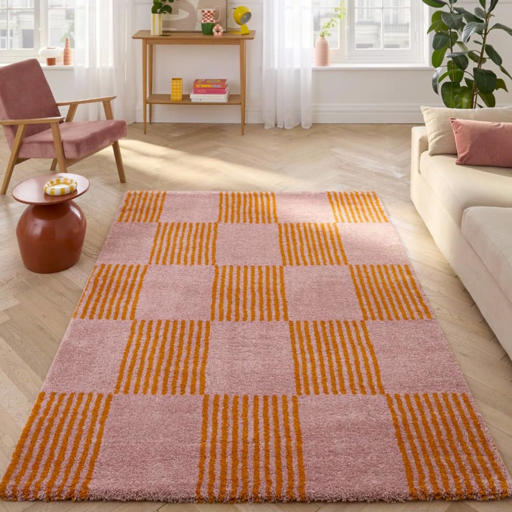 Tapis intérieur damier orange et rose 120 x 160 cm — vue 4