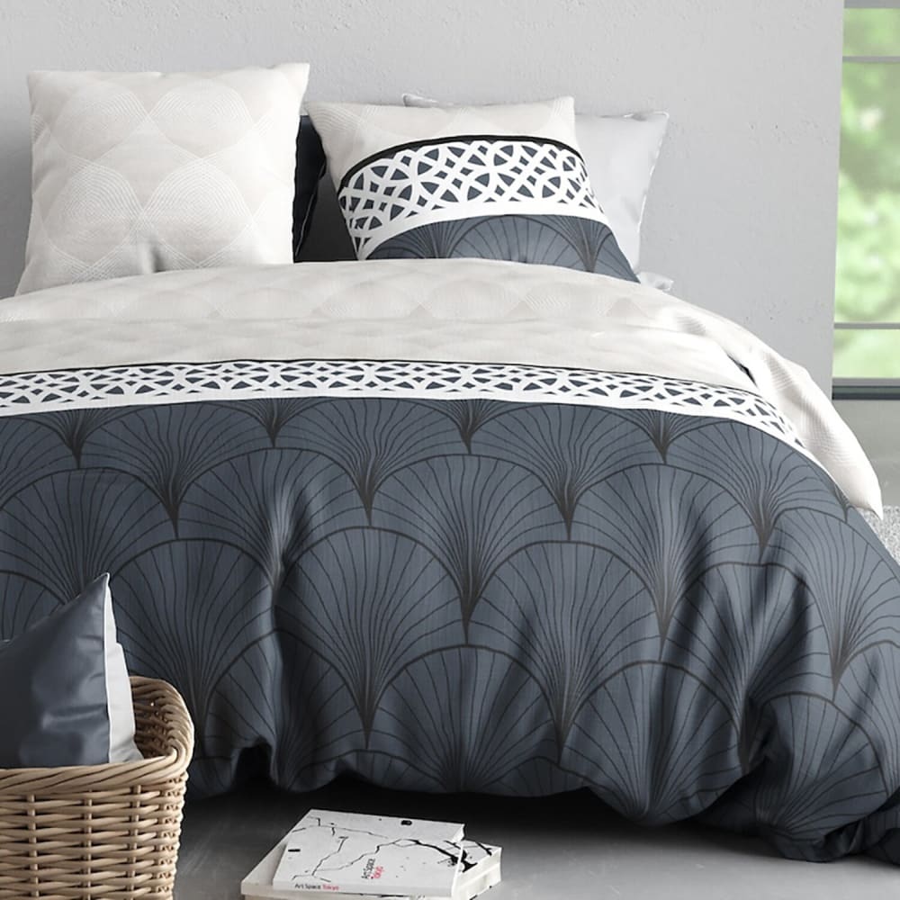 Parure housse de couette coton imprimée + 2 taies 260x240 cm