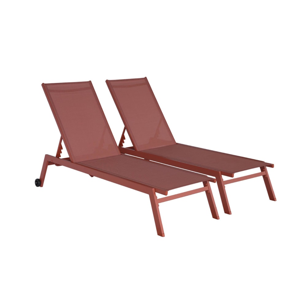 Bain de soleil aluminium et textilène terracotta (lot de 2)