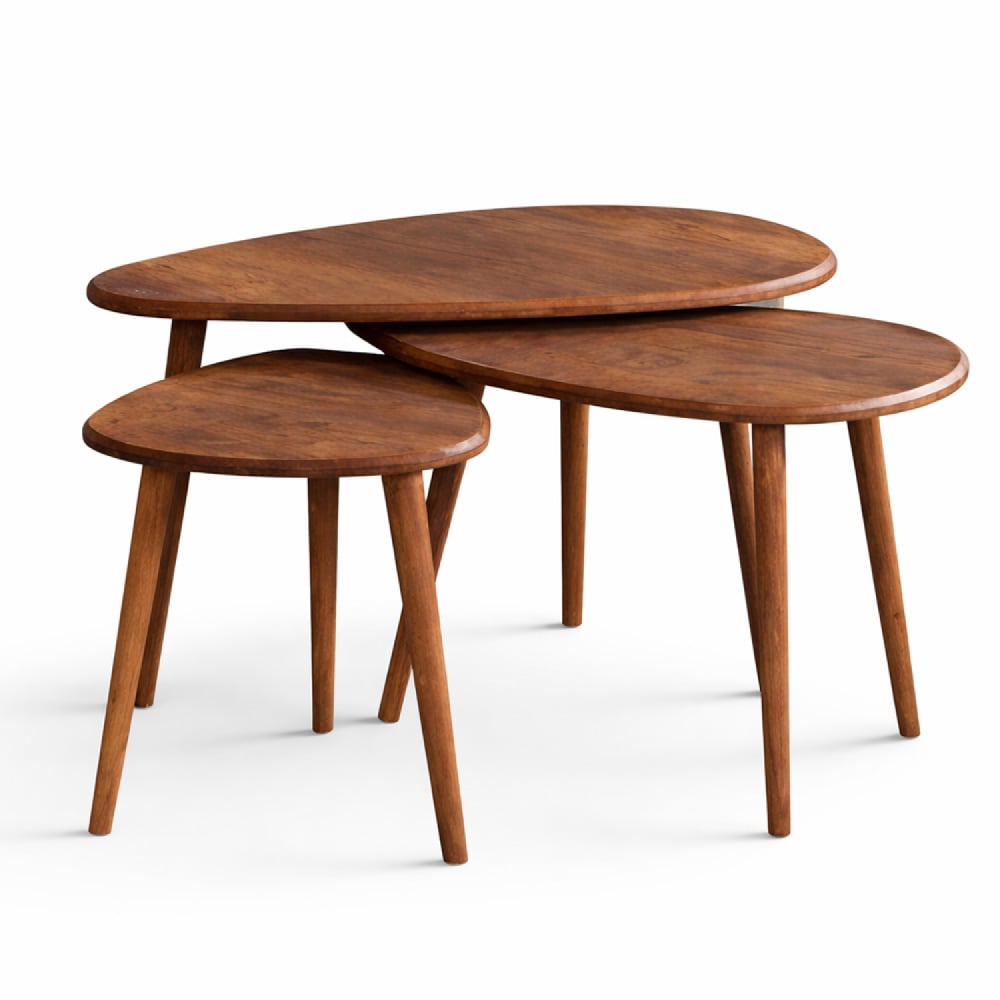 Set de 3 tables gigognes design effet noyer