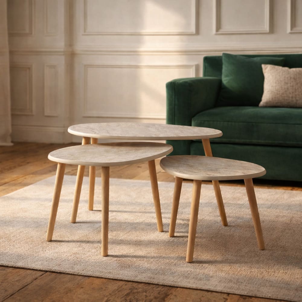 Concept Usine Satz von 3 Travertin-Effekt-Design-Verschachteltabellen style modern Beige Spanplatte
