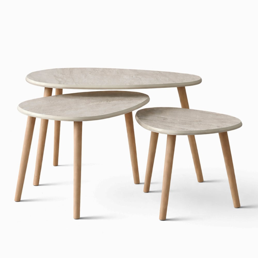 Satz von 3 Travertin-Effekt-Design-Verschachteltabellen - Maisons