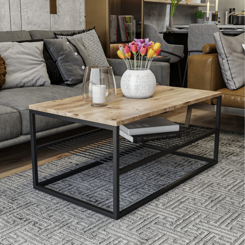 Table basse industrielle avec étagère